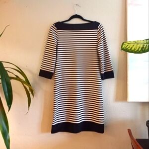 Isaac Mizrahi Classic Preppy Nautical Boatneck Striped Boatneck Shift Dress